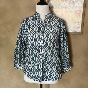Pilcro Anthropologie XXS blue and white button down blouse NWT
